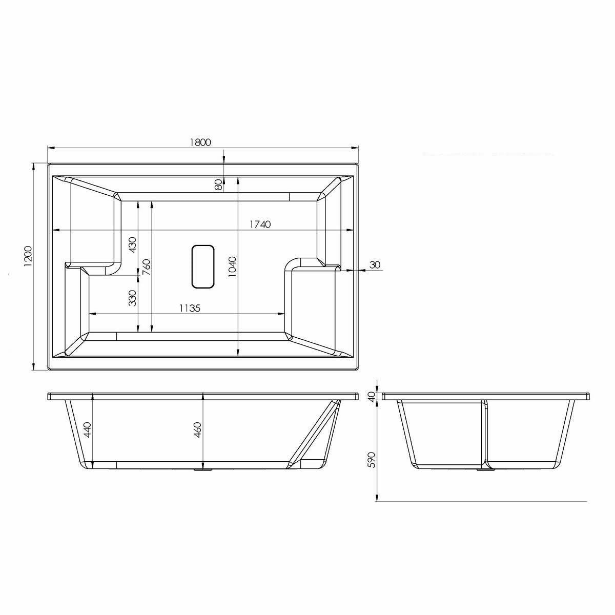 Amare 1800mm x 1200mm Inset Super Deep Double Ended Whirlpool 18 Jet Bath